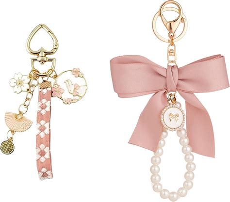 pink pearl chain bow keychain|RUIYUE 2Pcs Pink Bow Pearl Chain Keychain, Pink Keychain .